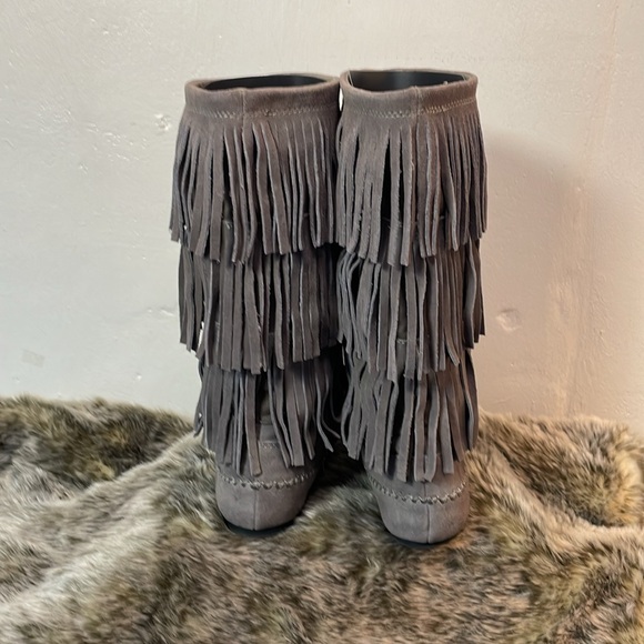 LAUREN CONRAD Mid-Calf Suede Fringe Moccasin Style Rubber Sole Boot-7M-#0101 - Picture 5 of 11